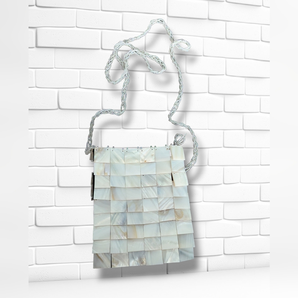 Mother of Pearl Tiled Cross Body Purse Summer Coastal Beach Vacation
